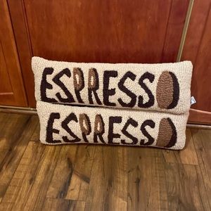 Four corners set of 2 espresso hooked pillows